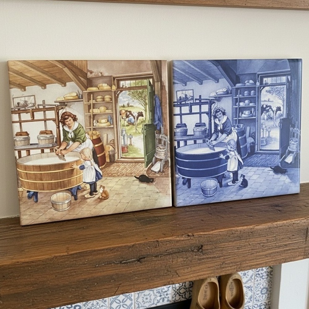 Royal Mosa Ter Steege  Blauw Hand Decorated Ceramic 6" Tiles Holland *